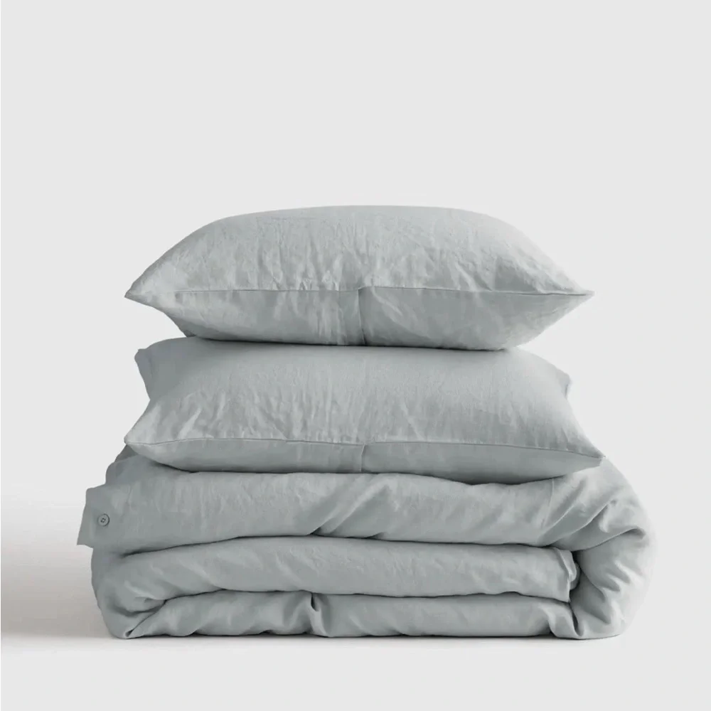 Quince Pale Blue/Green 100% Linen Duvet Cover & Pillowcase Set New- King